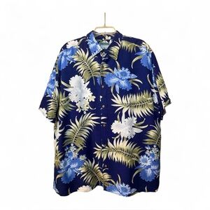 Cubavera Navy and Blue Tropical Print Shirt